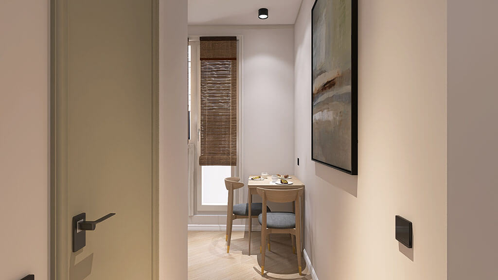 Вид на кухню с обеденным столом